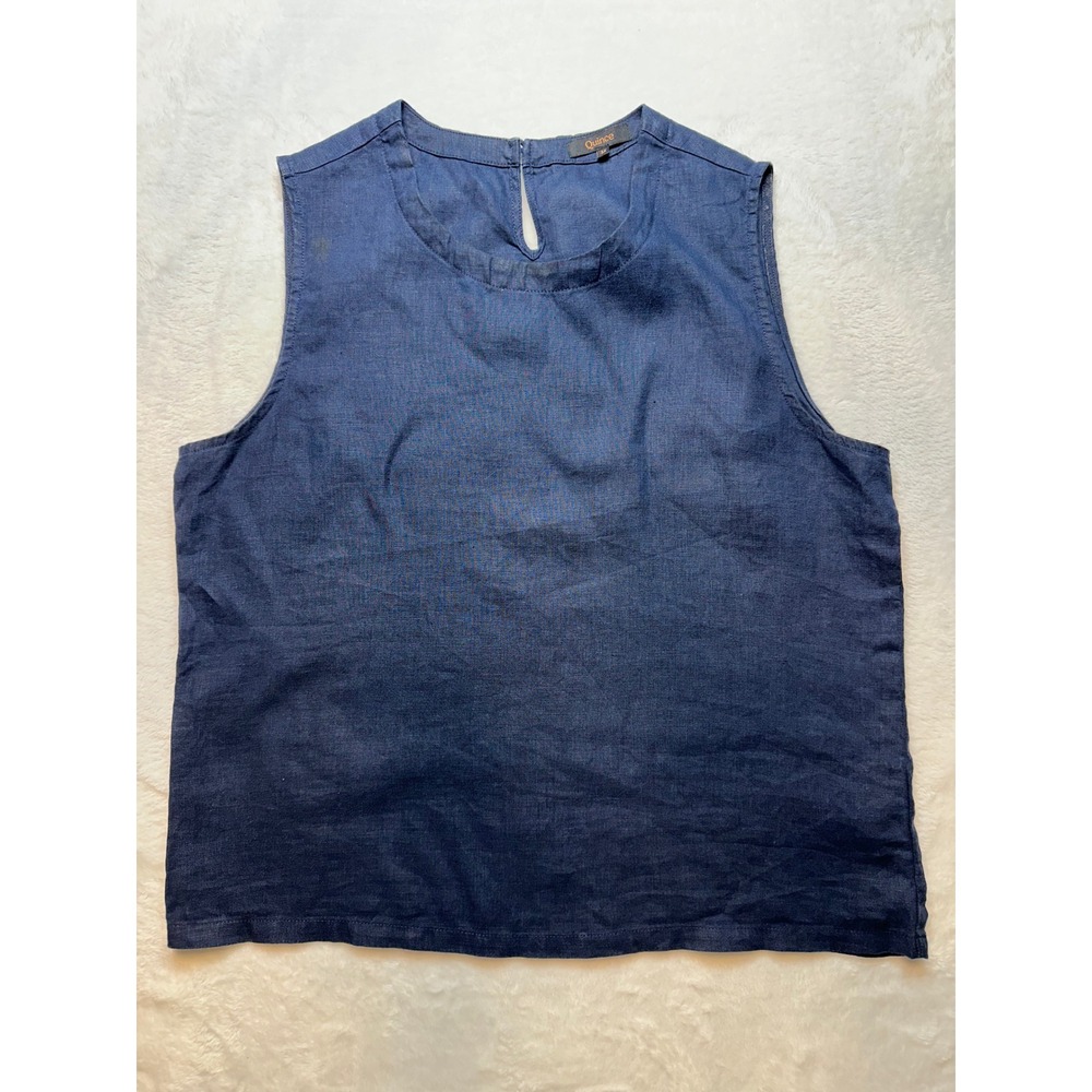 Quince 100% European Linen Tank Deep Navy Blue Sleeveless Top Size M - 217
